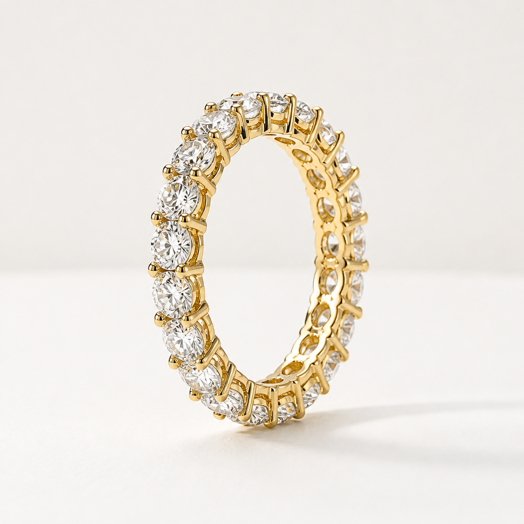 Classic prong set gold diamond eternity band