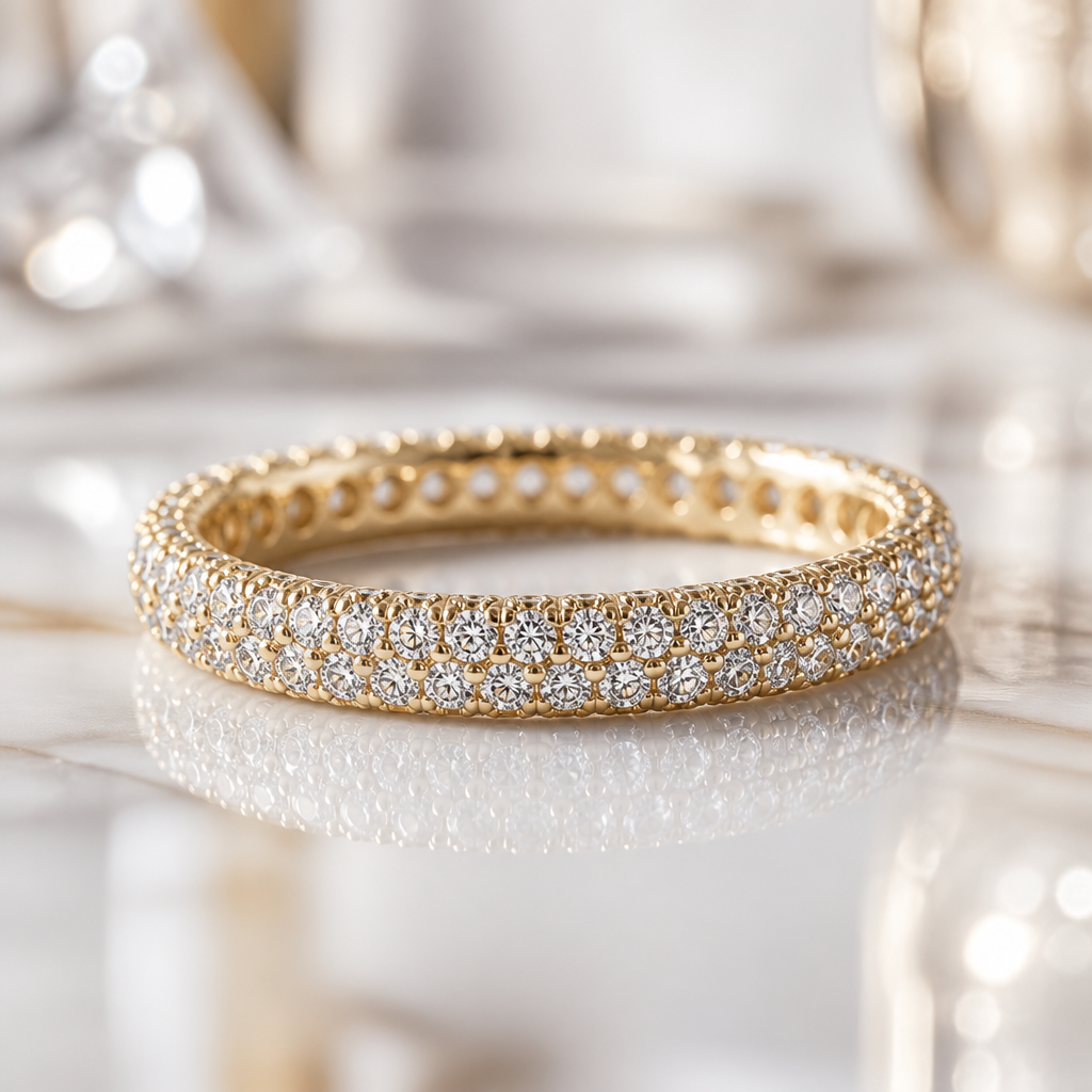 Pavé halo gold diamond eternity band