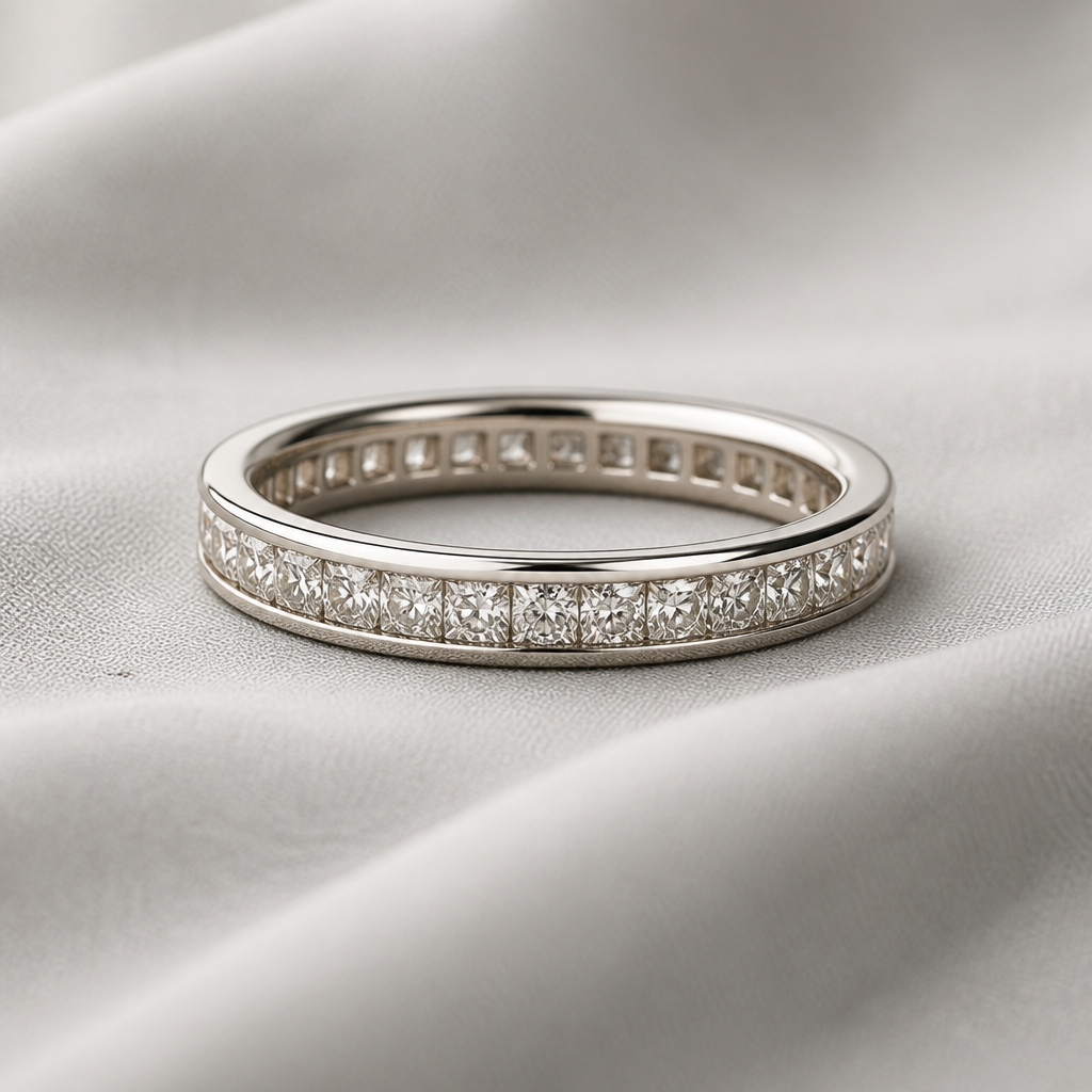Channel set white gold diamond eternity band